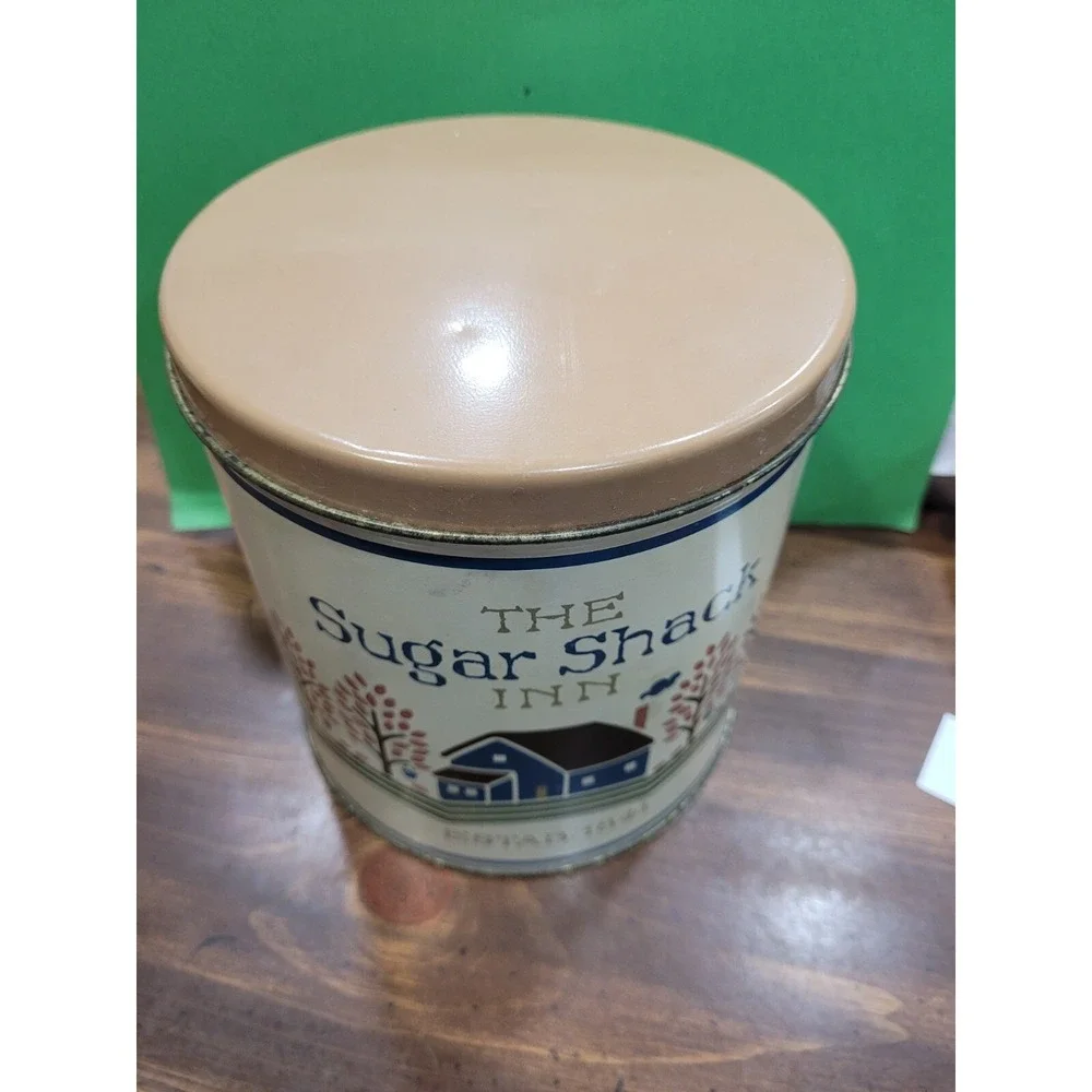 Sugar Shack  Canister Tin Round Lid Brown Cream Nesting